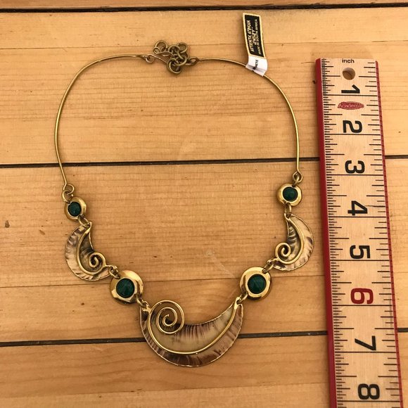 Malachite Mixed Metal Brass & Copper Authentic South African Jewelry Necklace - Picture 5 of 10